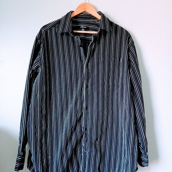 Claiborne Black and White Striped Long Sleeve Button Up Shirt - Picture 1 of 5